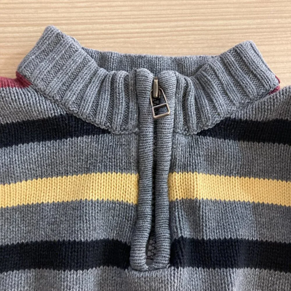 Gymboree 1/4 ZIp Sweater Gray with Stripes 2T 100% Cotton Long Sleeve GUC